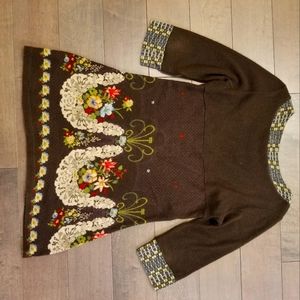Sweater tunic/mini dress-brown/floral-size SM